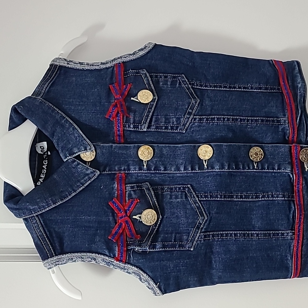 Paesaggino  Blue Denim Sleeveless Waistcoat Girls 5 years old